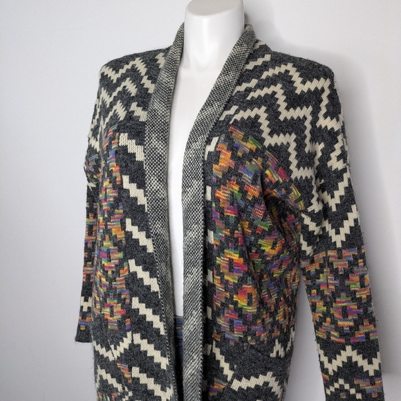 Kamana Black White Rainbow Colorful Chevron Open Cardigan Sweater XL - Picture 2 of 8
